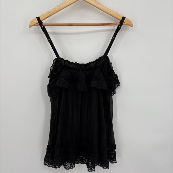 Victoria's Secret Lace Trim Sheer Black Cami, Large, Adjustable Straps Romantic - Picture 2 of 9